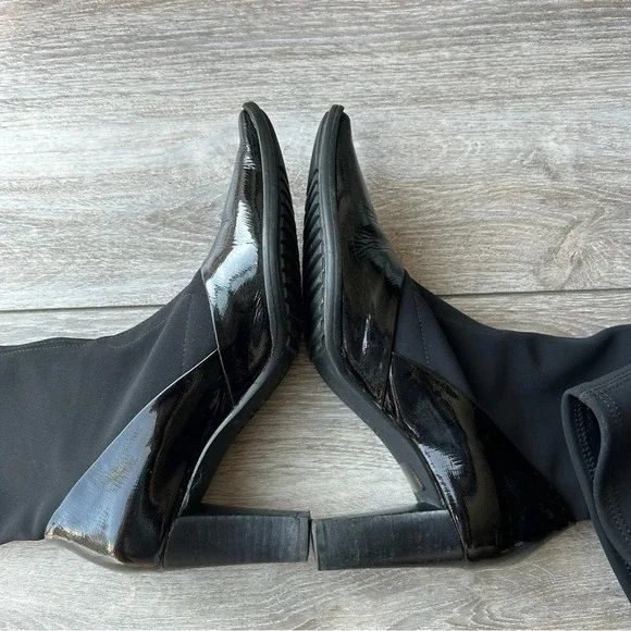 France Mode Patent Leather Heeled Sock Boots Made  in France - Picture 7 of 13